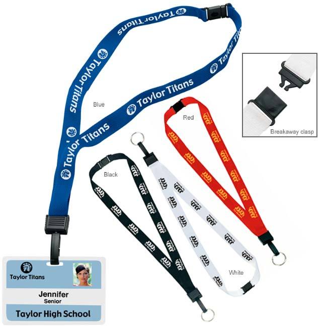 3:4 inch breakaway lanyard with key ring. 4 different color options.