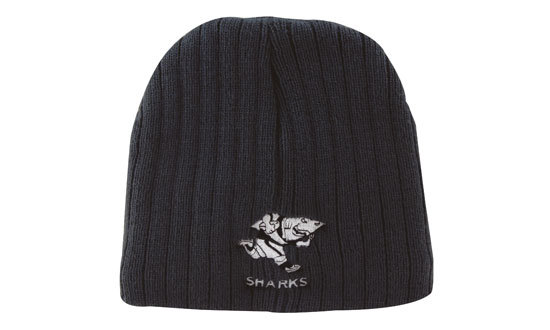 Black Cable Knit Beanie, featured with one white colored logo.