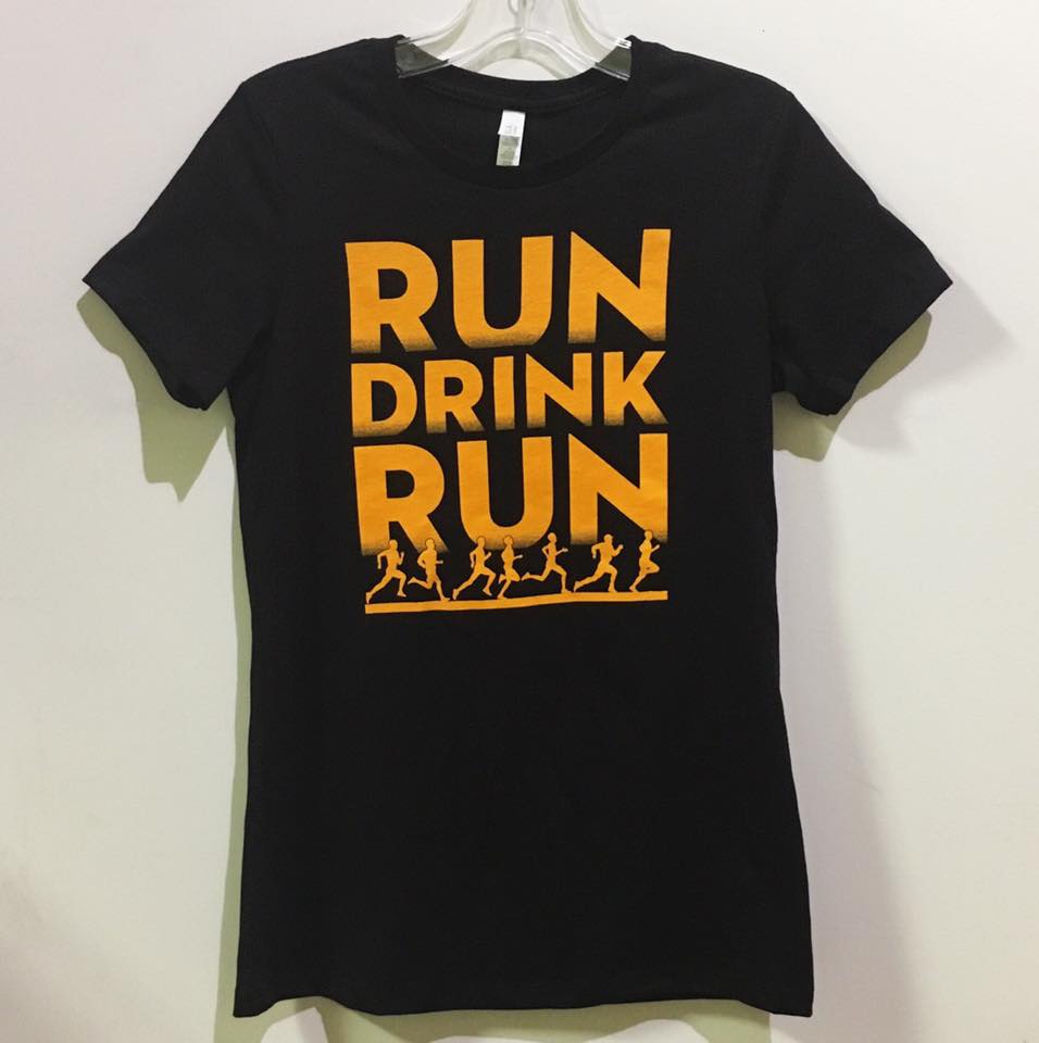 HopCat Run, Drink, Run T-shirt, black shirt with orange text