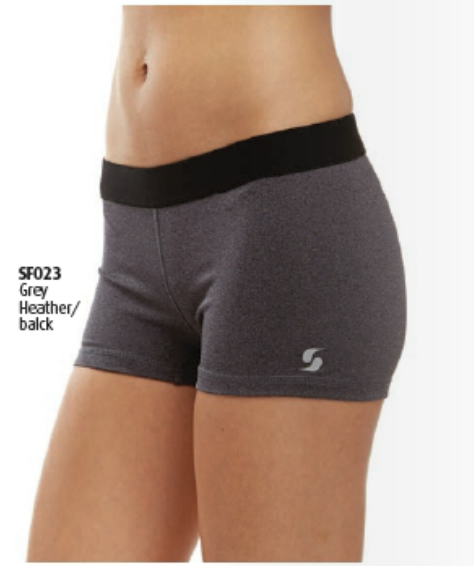 Dark gray Juniors Soffe shorts with stretchy black waistband.