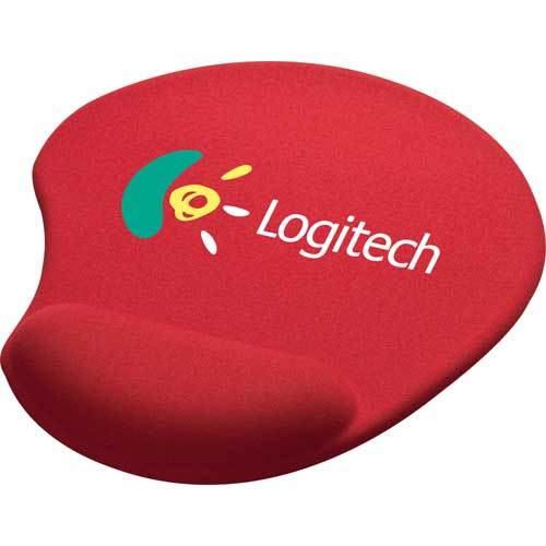 Solid jersey gel mouse pad: wrist red with multi-colored logo