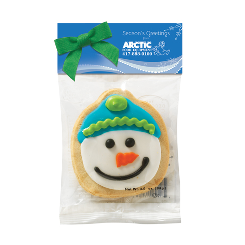 Promotional Snowman sugar cookie in cute little bag with logo