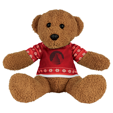 Promotional holiday stuffed bear, featured in MarkIt Merchandise's screen print and embroidery blog