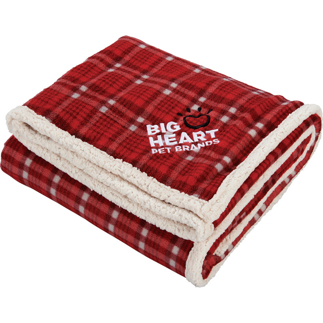 promotional plaid red and cream sherpa blanket, featuring MarkIt Merchandise's blog