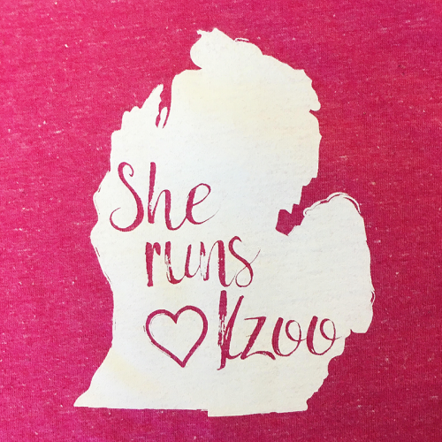 She Runs Kzoo, printed on MarkIt Merchandise